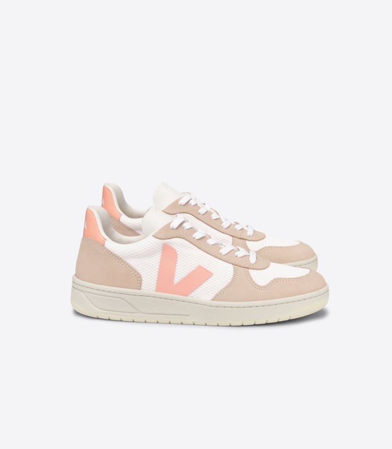 Tenis Veja V-10 Alveomesh Mujer Blancas Beige Colombia | XN7XH9