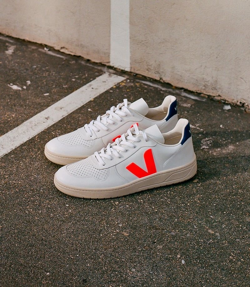 Tenis Veja V-10 Cuero Hombre Blancas Naranjas Azules Oscuro Colombia | LVNXE2