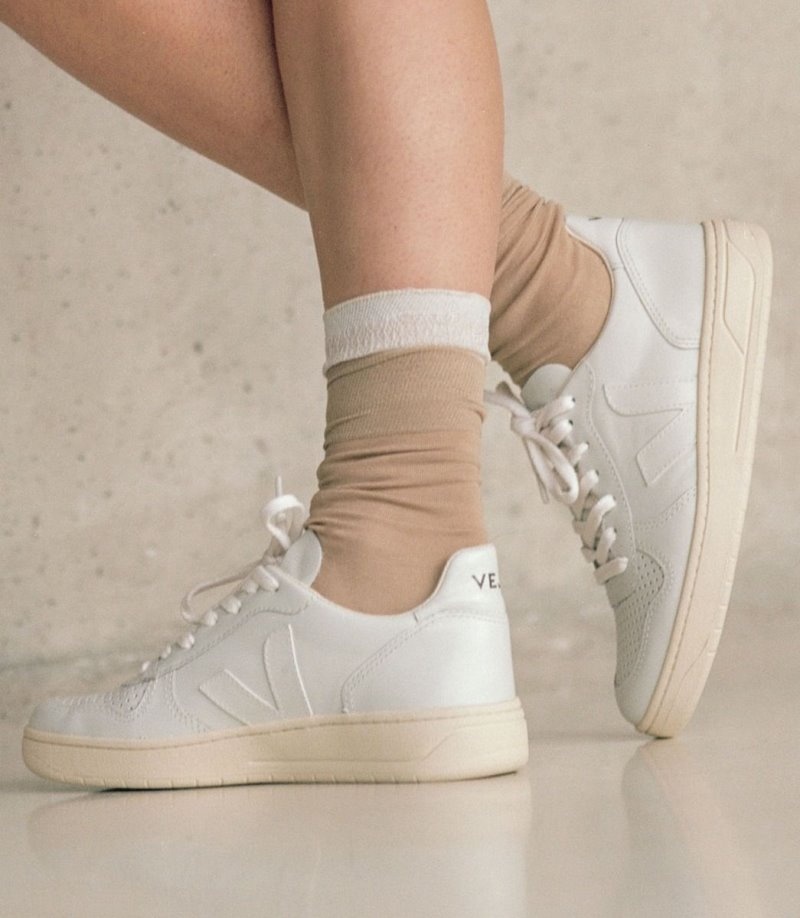 Tenis Veja V-10 Cuero Mujer Blancas Colombia | YO8NLA