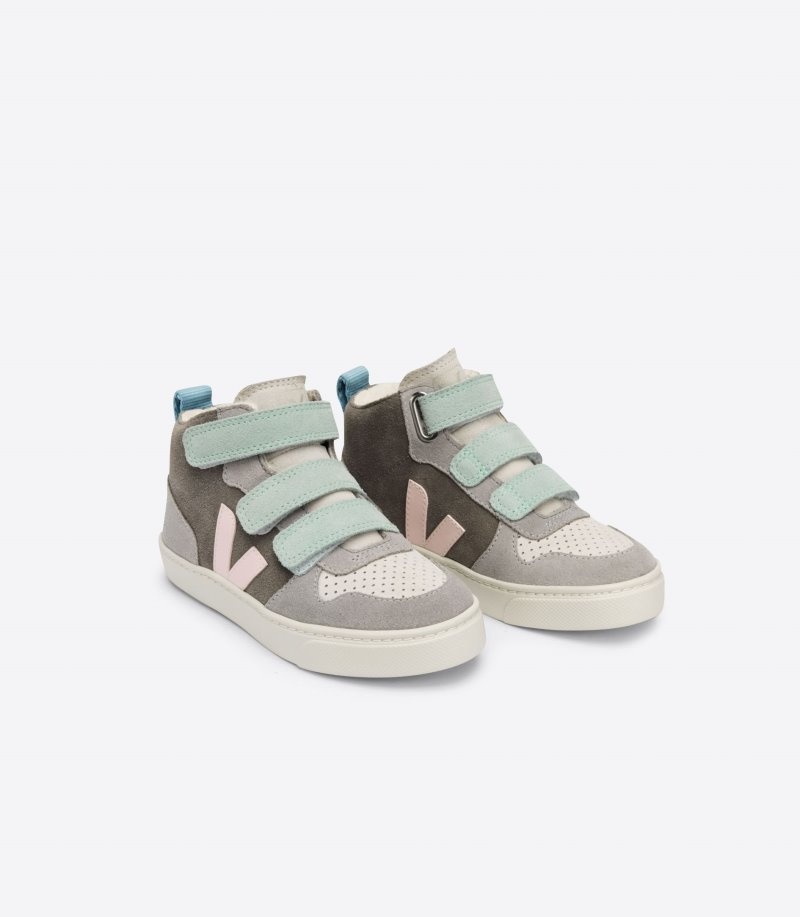 Tenis Veja V-10 Mid Fured Gamuza Niños Gris Verde Colombia | XQK-8154