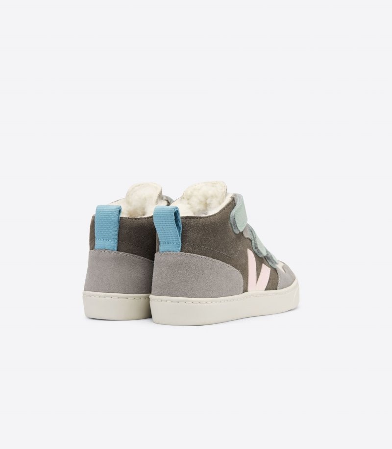Tenis Veja V-10 Mid Fured Gamuza Niños Gris Verde Colombia | XQK-8154