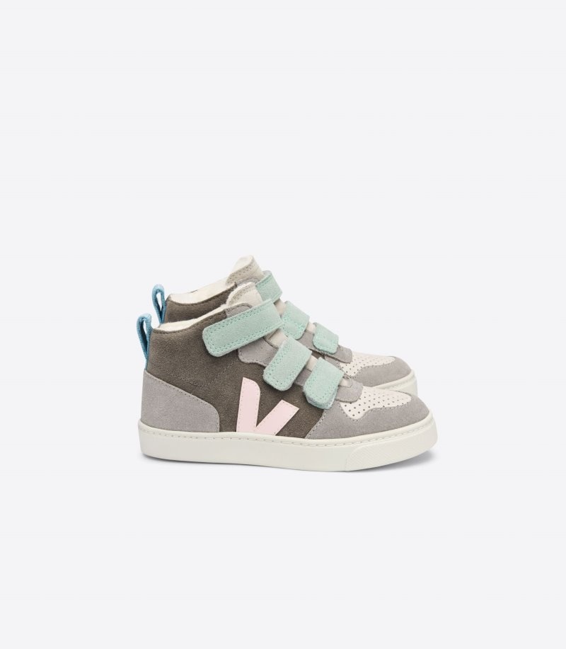 Tenis Veja V-10 Mid Fured Gamuza Niños Gris Verde Colombia | XQK-8154